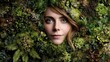 © Creative Reflections - Embraced by Nature: A woman's face, framed by lush foliage and verdant plants, embodies the harmony between humanity and nature.