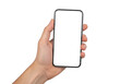 © Shahnaj - A hand holding a smartphone with a blank screen against a white background isolated on transparent background