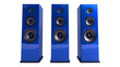 © sima's creations - Three blue speakers with black bases and grills isolated on a transparent background
