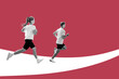 © muse studio - People run against a solid red background in a sporty setting during a fitness event or training session