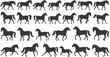 © MdYaqub - Horse silhouettes collection showing running, walking and standing poses isolated on white background for logo design, equestrian illustration, motion study, branding graphics