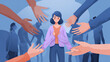 © Nari - Psychology support for person concept. Hands helping, caring about womans mental health. Social aid, assistance, solidarity from charitable community, supportive society. Flat vector illustration