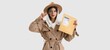 © Pixel-Shot - Female detective with envelope and magnifier on light background