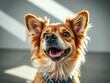 © YASUMIN - Joyful gaze, canine companion, urban casual style, purebred fluff, studio light embrace,  purple sweatshirt, pet photography