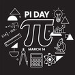 © gradnphic - Pi Day chalkboard style illustration with math symbols, formulas, and school supplies