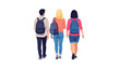 © Budi Studio - Three young students with backpacks walking away from the camera, representing education and friendship.