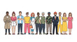© Ahmad - A diverse group of people of various ethnicities, ages, and professions standing together in a line.