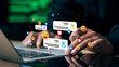 © Smile Studio AP - Social media engagement concept with chat notifications, emoji reactions and online communication on laptop for digital marketing strategy.