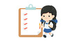 © Jamshadul - A cheerful student checking off tasks on a clipboard with a backpack nearby