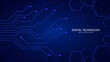 © Dream Graphics - Blue Digital Technology Background with Circuit Lines and Hexagons, Abstract Cyber Security Concept with Futuristic Electronic Network, Modern Motherboard Microchip Pattern for Data Science and Tech