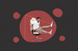 © deagreez - Surreal poster collage of person stand ride chair in geometric circle with measure dots on black background
