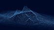 © Alina - Vector blue wireframe landscape. Futuristic digital terrain grid with mountain peak. 3D polygon mesh on dark background. Technology and data visualization. Minimal abstract design with copy space.
