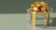 © AFFANYUDA - Clear gift box, golden ribbon, neutral backdrop, soft light