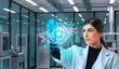 © Rendara Studio - Biomedical researcher manipulating holographic molecular model in advanced laboratory