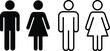 © ALEX BIN - Set of male and female gender icons in solid and outline styles isolated on white background for restroom signage design.