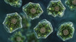 © Jinling - Enormous crystalline virus structures lie dormant within emerald algae, their geometry suggesting hidden power.