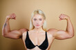 © Volodymyr - Strength woman biceps workout. Hand sport concept. Power biceps. Biceps muscle. Strength arm power. Biceps arm training. Woman muscle. Woman power concept.