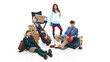 © Lustre Art Group  - Teen students sitting with trophy and school props isolated on white. Concept of youth success, academic goals, balanced lifestyle and back to school promotional visuals.