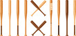 © MdNazmul - Wooden baseball bat vector set with crossed club composition and different wood textures for sports equipment design isolated on background.