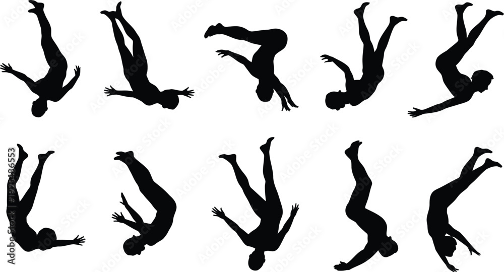 Silhouette sequence of gymnast performing backflip, dynamic motion ...