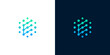 © anello - Modern abstract digital network logo design with interconnected dots forming the letter E within a stylized hexagonal frame, representing technological connection and innovation for business