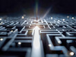 © Mikhail Vorobev - Illuminated arrow leading through a complex dark maze symbolizing guidance, focus, and finding the path forward in challenging situations or decision-making processe