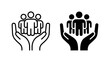 © Design Point - Two distinct icons depict caring hands supporting a group of three stylized human figures, symbolizing community and protection.