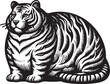 © Cont - Fat chubby tiger with bold stripes and a playful demeanor, blending humor and artistic detail sketch engraving generative ai raster illustration. Scratch board imitation. Black and white image