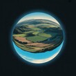© Visual Odyssey - Spherical view of lush green landscape.