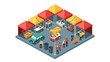 © markusmiller - Isometric street market scene with colorful stalls and people