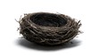 © Алексей Горовой - Realistic Empty Bird Nest Made of Twigs and Dried Grass Isolated on a Solid White Background, High Angle Studio Shot for Nature or Family Concepts