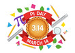 © MSTFATEMA - Pi day celebration with pie, ruler, magnifying glass, and pi symbol