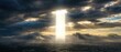 © Margharyta - Divine light beam through dramatic clouds over ocean, depicting the creation of waters and sky. Heavenly ray for religious concept. Banner with copy space
