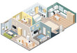 © brichuas - Apartment interior layout. Modern house rooms floor plan vector isometric illustration