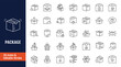 © ARIF MIFTAHUL ANWAR - Package Boxes Icons set. Icons related to open and closed box, delivery box, container, storage, good packing, fragile, and more. Outline icon with Editable stroke. Vector illustration