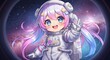 © CrazyJuke - Celestial Explorer: An endearing anime astronaut girl ventures into the cosmos, her eyes sparkling with wonder amidst the star-studded expanse.