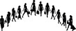 © SreeRupali - Fashionable women silhouettes walking with shopping bags, elegant female figures in stylish dresses and high heels, black vector illustration isolated on white background