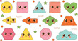 © sumi - Cute kawaii geometric shapes vector illustration set with smiling faces, colorful cartoon characters and playful elements for kids, education, stickers and learning design