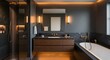 © dewi - Modern bathroom interior with sleek design featuring bathtub and mirror