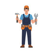© Sipa - Professional Handyman Illustration with Hammer, Wrench & Tool Belt. Skilled Service Worker for Home Repair, Maintenance & Trades Industry Concepts.