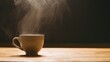 © Kura - crema. Steam rises from a coffee cup on a wooden counter, creating a cozy and inviting scene. bar promotions, beverage menus, designed for food & beverage menus and cafe branding.