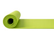 © khaledSaifulllah - Bright lime-colored yoga mat partially unrolled on a smooth mat surface isolated on a transparent background