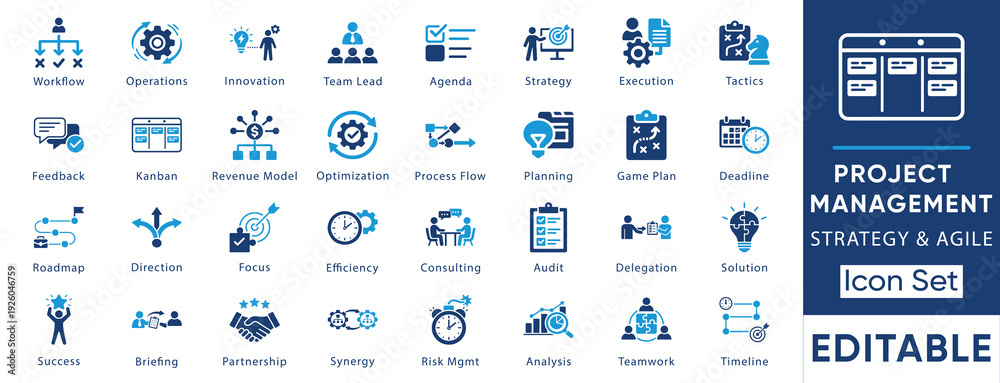 Project management and agile icon set. Vector collection including ...