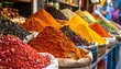 © surya - Vibrant Spices Displayed in Sacks at a Bustling Market.