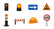 © Maestro - Road safety and construction set with traffic light, beacon, arrow, pedestrian sign, bollard, barrier, hard hat, speed limit sign for infrastructure and safety awareness campaigns