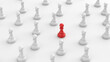 © Vlad Chorniy - Leadership concept, red pawn of chess, standing out from the crowd of white pawns, on white background. 3D Rendering