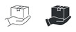 © Masuda Akthar - Package in hand icon set, safe delivery symbol, parcel handling sign, shipping service vector illustration