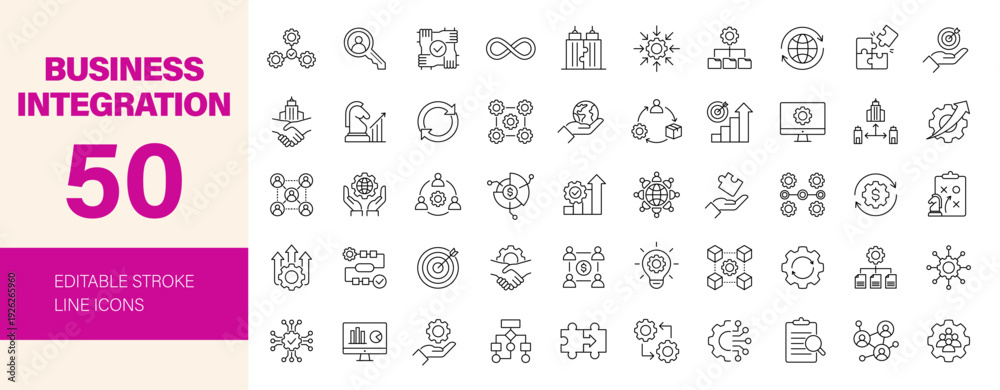 Business Integration icon set. Editable line icons. Vector illustration ...