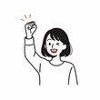 © NurAiniDewi - Joyful young woman raises a clenched fist in the air to celebrate a significant achievement or successful outcome with a big smile.