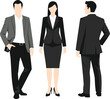 © Shahanaj - Diverse Business Team Multi-Angle Avatars, Men and Women in Suits Front Side Back View, Flat Vector Illustration